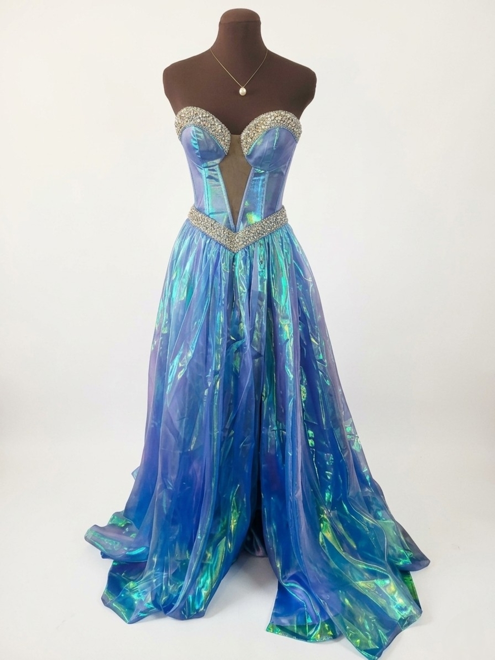 NWT Sz 4 Strapless Sophia Thomas Iridescent Blue-Green Gown